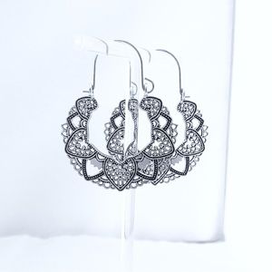 Earrings Hoops Paisley Boho Hippie Bollywood Filigree Fairy Silver Tone